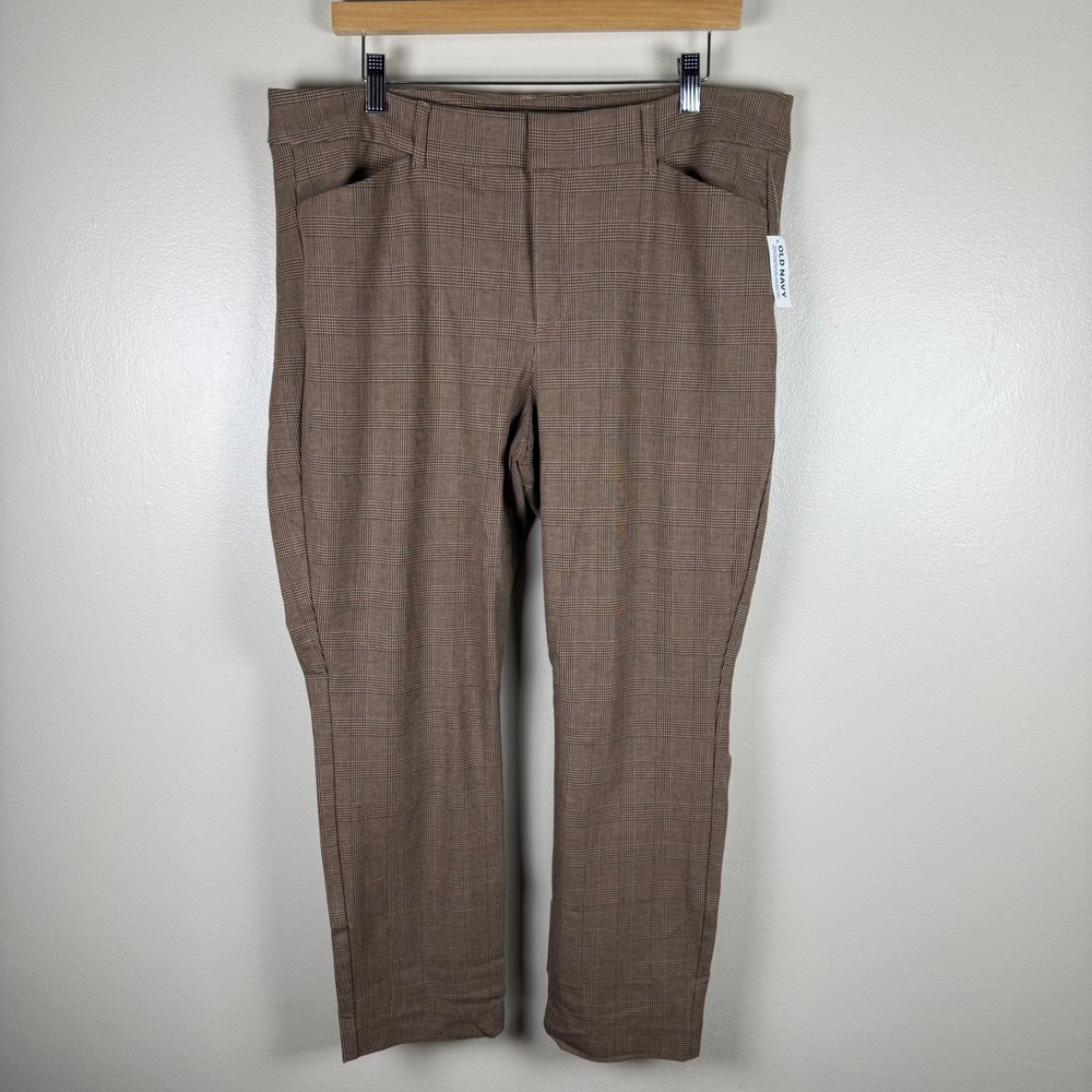 Old Navy Women's 16 Pixie Skinny Pants Brown Glen Plaid High Rise Stretch NEW - Picture 1 of 9